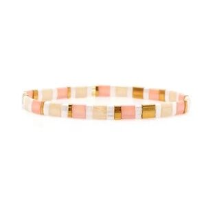 Tila Bead Stretch Bracelet – Peach, White & Gold – Trendy Adjustable Gift